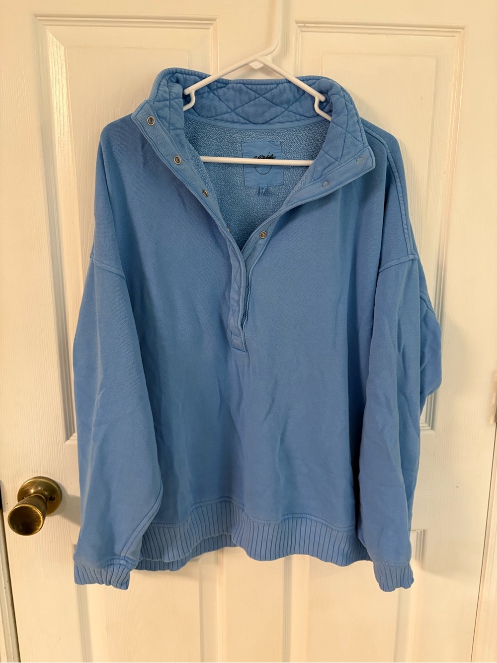new aerie Light Blue quarter button up Quilted Collar Sweater